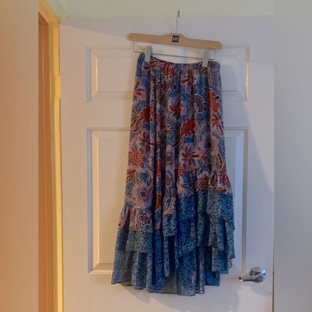 NWT Misa Los Angeles Floral Blue Maxi Skirt, Size S